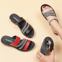 2021 new mother slippers wear leather soft bottom middle-aged womens shoes with soft bottom middle-aged womens shoes