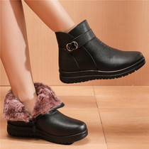 Middle-aged womens shoes winter mothers shoes shoes flat non-slip middle-aged boots fleece lining warm old soft bottom shoes