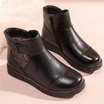 Mother shoes cotton shoes leather soft bottom comfortable non-slip plus velvet warm middle-aged womens shoes middle-aged elderly short boots winter