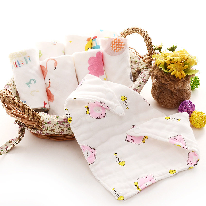8 floor baby saliva towel pure cotton gauze newborn baby triangular towel female boy enclosure thickened double press buckle ultra soft