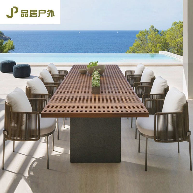 New Chinese Style Outdoor Tables and Chairs Designer Modern Club Furniture Villa Garden High-End Community Balcony Solid Wood Tables and Chairs