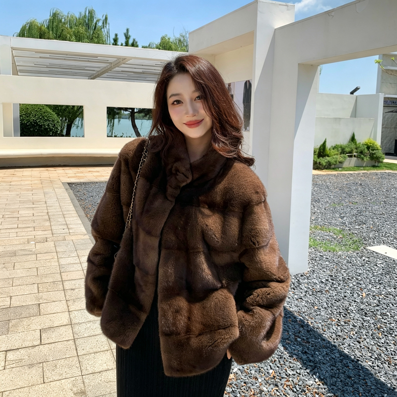 Mink Fur Coat for Women, Full Mink, Winter Casual Short Style, Stand Collar, Horizontal Full-Cutting Process, Mink Fur Coat for Women Mink Fur Coat for Women, Full Mink, Winter Casual Short Style, Stand Collar, Horizontal Full-Cutting Process, Mink Fur Coat for Women