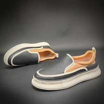 Doudou shoes autumn and winter new mens casual shoes breathable tide brand first layer cowhide shallow mouth one pedal thick bottom loafers