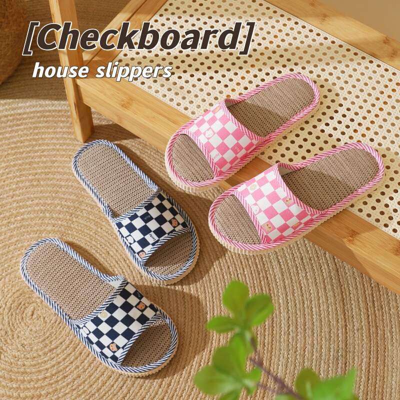 Plaid Linen Home Slippers for All Seasons, Men's and Women's Indoor Slippers, Foam Soft Sole, Floor Hotel Guest Disposable Slippers Plaid Linen Home Slippers for All Seasons, Men's and Women's Indoor Slippers, Foam Soft Sole, Floor Hotel Guest Disposable Slippers