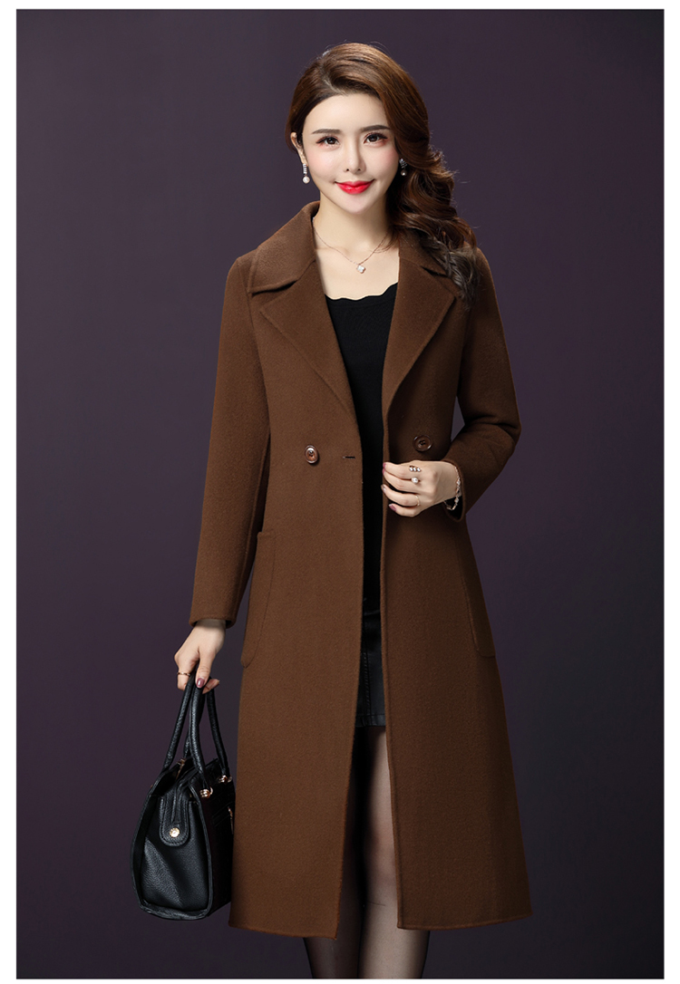 Mẹ tải phần dài trên đầu gối áo choàng hai mặt cashmere 40 tuổi 50 mùa thu và mùa đông áo khoác len nữ trung niên quần áo trung niên