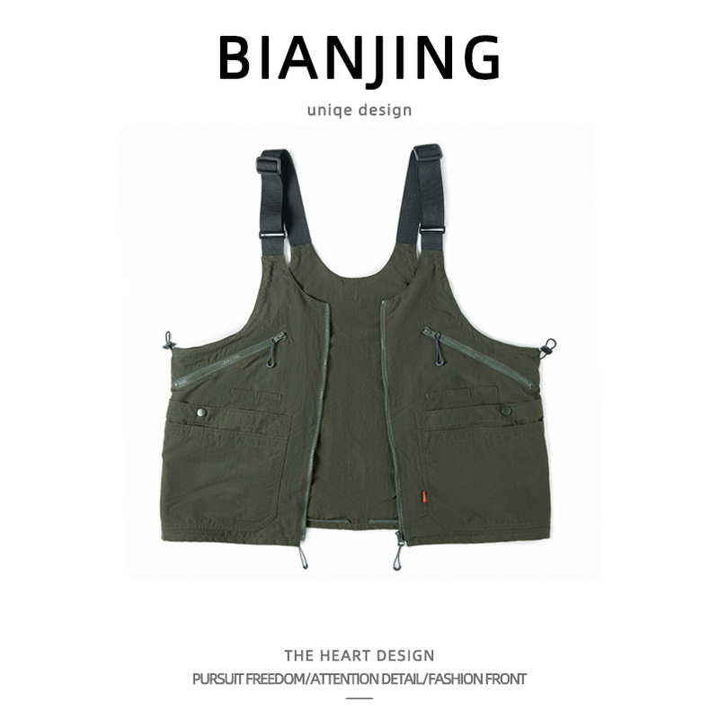 Workwear American Retro Multi-Pocket Sleeveless Vest for Men and Women, Outdoor Casual Functional Dual-Use Backpack Jacket for Men