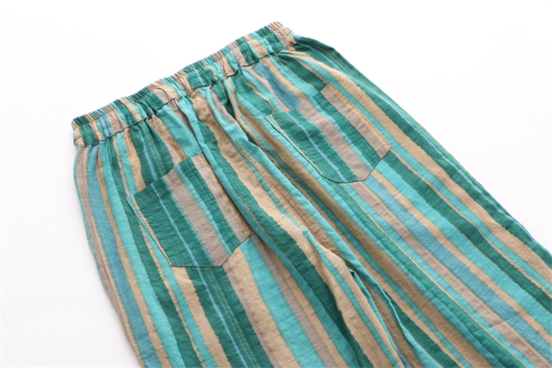 Quần giả lụa lụa sọc sọc phụ nữ lỏng lẻo retro phong cách quốc gia chín điểm thường xuyên quần thẳng phần mỏng quần harem mùa hè - Quần Harem quần harem nữ hàn quốc