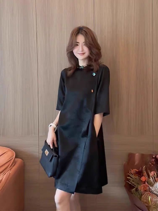 Final Order Withdrawn from the Store: High-End, Super Pretty, Elegant, New Chinese Style, Black Modified Cheongsam Dress for Women