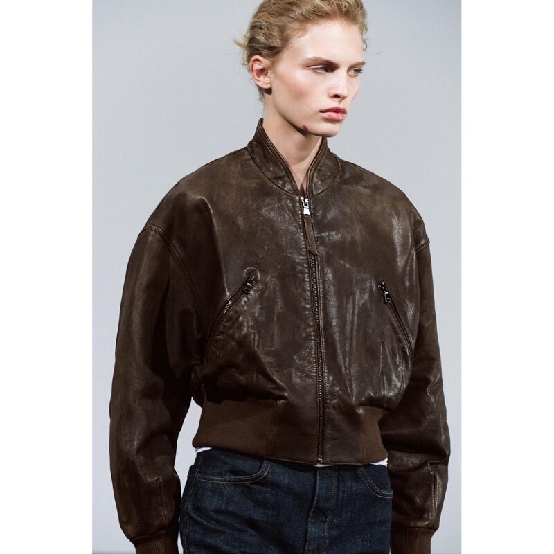 Zero Point September Spain Authentic Zara Stand Collar Genuine Leather Jacket 1966/260 1966260 Zero Point September Spain Authentic Zara Stand Collar Genuine Leather Jacket 1966/260 1966260