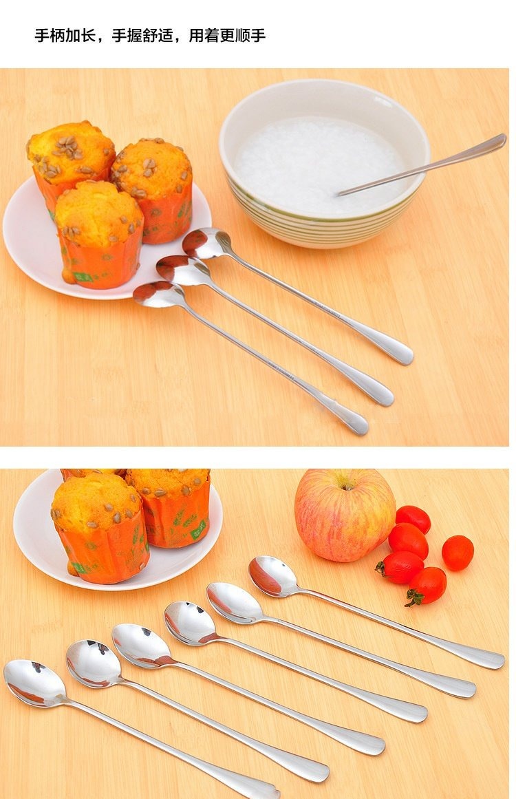 Muỗng cà phê văn phòng khuấy thìa Hàn Quốc sáng tạo thép không gỉ tay cầm dài uống lạnh tráng miệng nước ép thìa trà - Cà phê bình pha cà phê