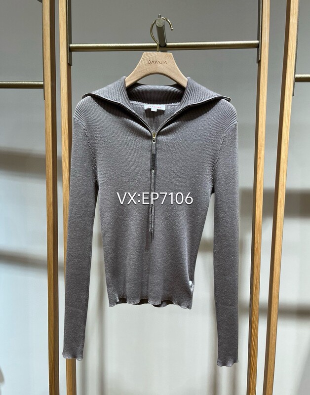 Autumn and Winter Gray Merino Wool Lapel Slim-Fit Knit Sweater Egjiw9922A-2699