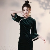 Демисезонное ципао, элитный черный бархатный лонгслив, платье, коллекция 2023