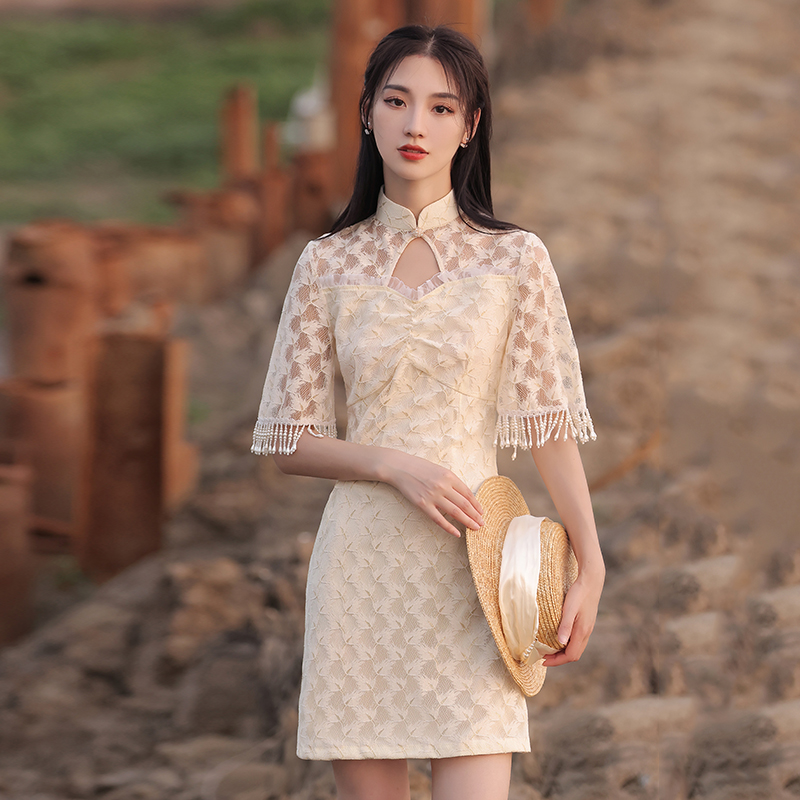 Summer lightweight sexy cheongsam, lace dress, 2021 years, french style