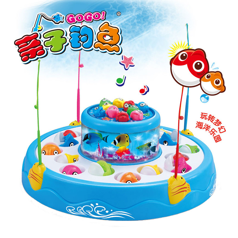 Children's fishing toys Electric rotating music Large double-layer fishing plate Baby puzzle early education Parent-child interaction
