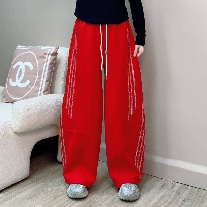 New Style Sports Casual Pants, Thickened Cotton for Autumn and Winter, High-Waisted, Rhinestone Embellished, Stylish, Loose-Fitting Long Pants for Fitness and Square Dancing