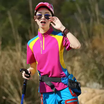 Outdoor quick-drying clothes women's short sleeve sports T-shirt stand-up collar breathable color-color running moisture wicking elastic quick-drying clothes summer