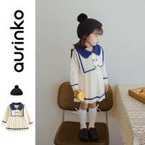 Girls dress autumn and winter children autumn clothes baby Navy style knitted skirt baby sweater dress foreign Style Academy style