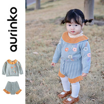 Female baby Autumn suit sweater girl knitwear baby pullover base shirt baby foreign fashion fashion two-piece set
