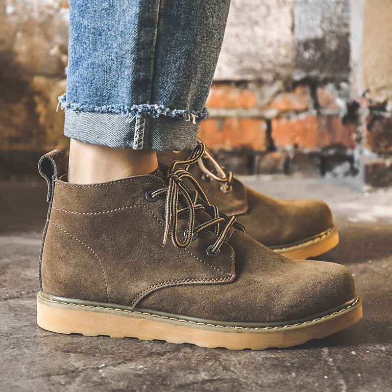 Martin boots Men's spring Summer Inn Wind Men's boots Retro high cylinder Shoe genuine leather Short boot Silo Casual Workwear Boots Tide