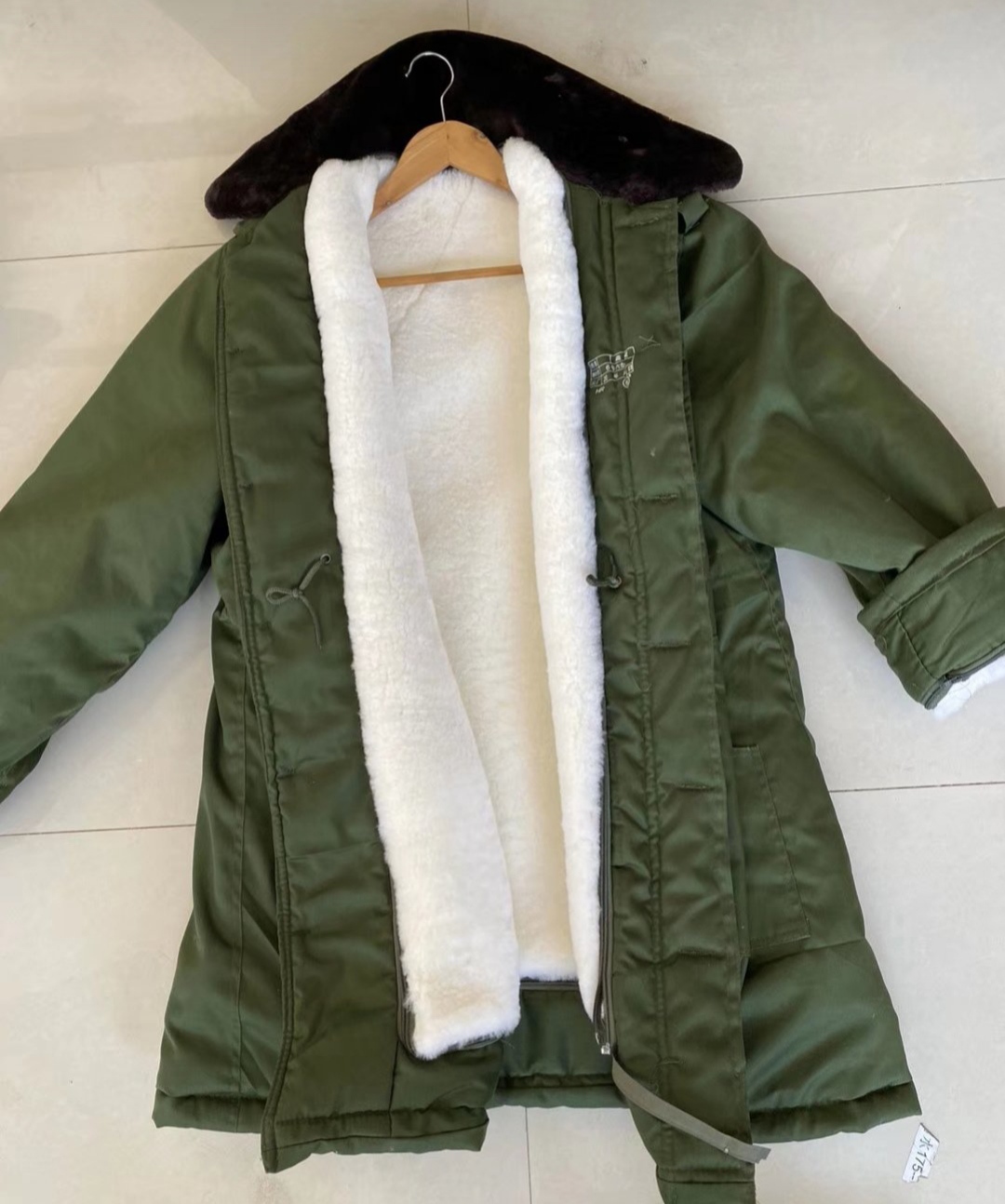 Sheep Leather Army Green Cotton Big Coat Men Warm Medium Long wool leather wool integrated cold storage winter anti-chill thickened cotton padded jacket-Taobao