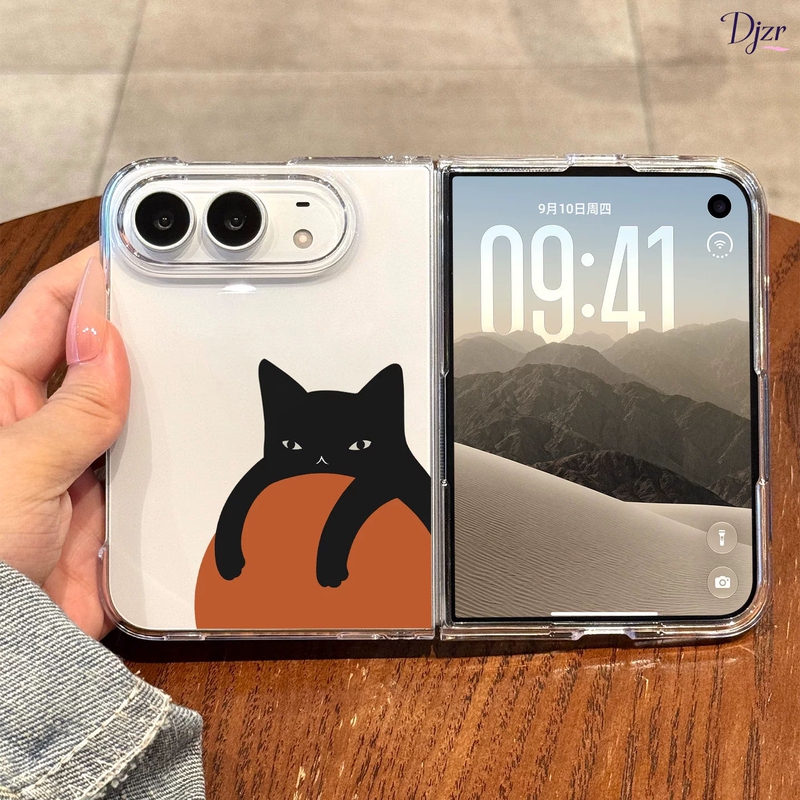 Suitable for Apple Folding Screen Phone Case, New Model Iphoneduo, Full Protection Against Drops, 18Ultra, High-End Transparent Middle Axis Protection, Orange Black Cat, Ultra-Thin, Fashionable, Artistic, Personalized Ip, 18Fold