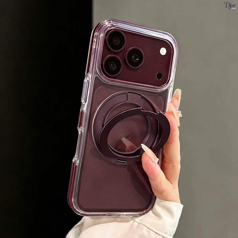Suitable for Apple Iphone18Promax Mobile Phone Case, New Wine Red 17Pro with 360 Degree Protection ° Rotating Magnetic Stand 16Pro Advanced Ice Crystal Transparent Full-Cover Anti-Fall 15Pro Protective Case