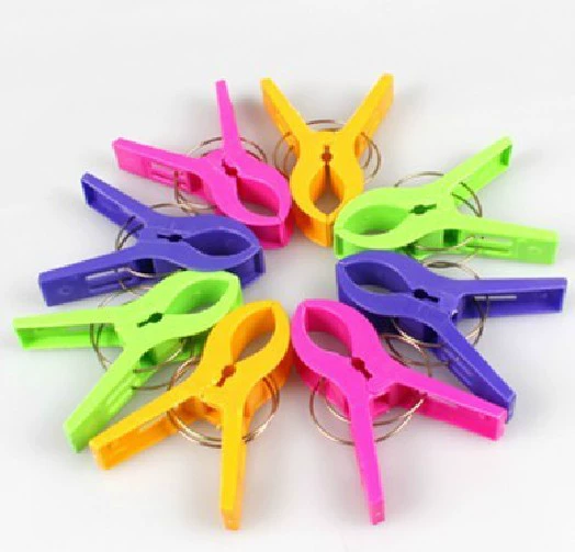 Bốn clip màu lớn, kẹp nhựa chống gió mạnh, kẹp quần áo, dụng cụ giặt quần áo, kẹp vớ - Hệ thống giá giặt