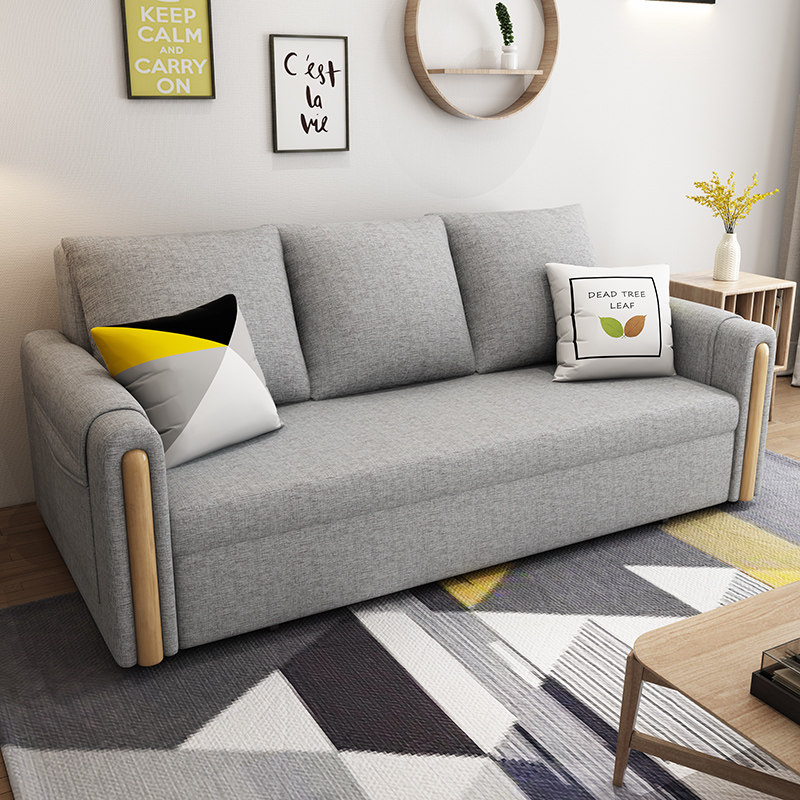 Small family folding sofa bed Sofa Bed Dual-use multifunction solid wood Single double sofa with storage 1 5 m 1 8 m