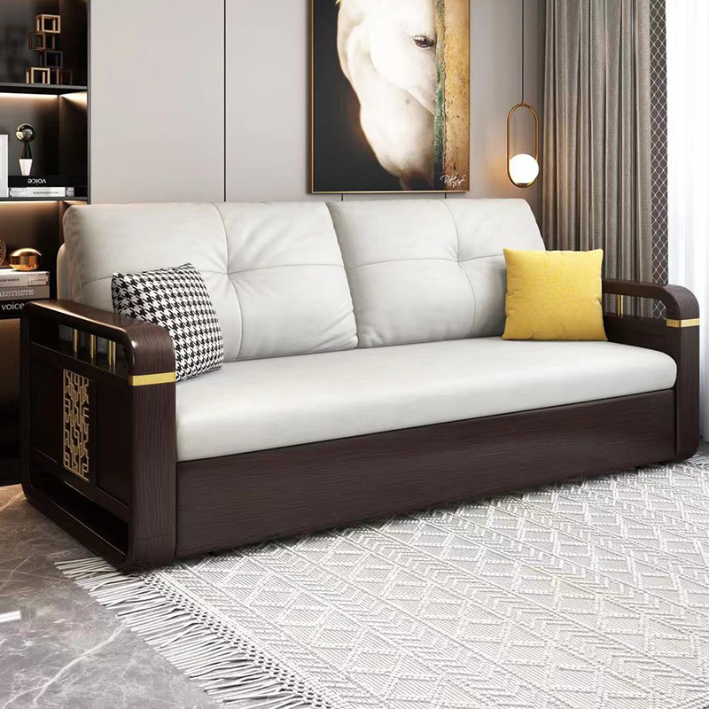 Solid wood sofa bed and push-pull double-purpose folding and washable technology cloth living-room book room New Chinese multifunctional storage