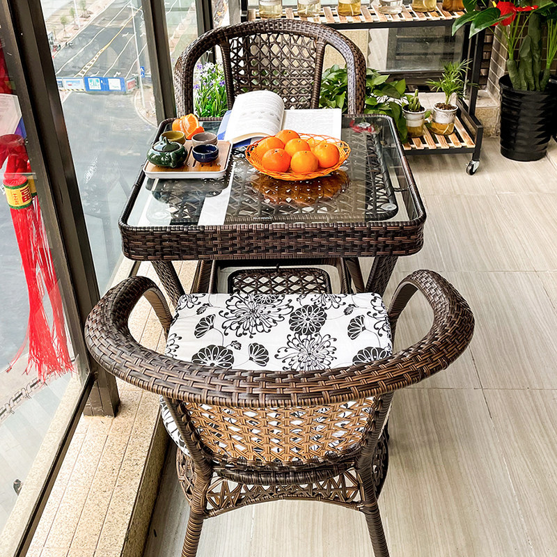 Balcony Small Table and Chairs, Outdoor Table and Chair Set, Courtyard Open-Air Outdoor Rattan Chair Three-Piece Set, Leisure Garden Tea Table and Chairs
