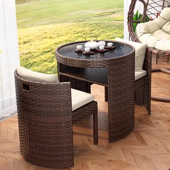 Balcony Tea Table and Chair Set for Small Apartments, Can Be Stored, Small Table and Chairs, Courtyard Rattan Chair Three-Piece Set, Leisure Small Coffee Table Set Balcony Tea Table and Chair Set for Small Apartments, Can Be Stored, Small Table and Chairs, Courtyard Rattan Chair Three-Piece Set, Leisure Small Coffee Table Set