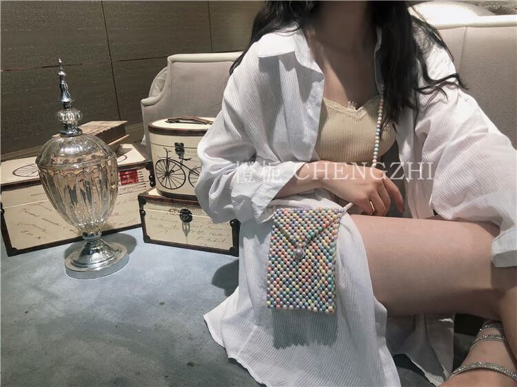 [Orange] nhỏ tươi bằng tay dệt ngọc trai màu điện thoại di động túi nhỏ túi cổ tích vai Messenger túi - Túi điện thoại túi xách đeo chéo