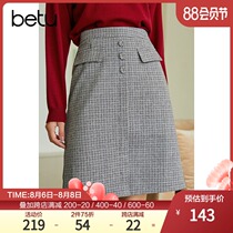 Betu Betu womens clothing autumn and winter 2020 new outer wear plaid high waist woolen A-line skirt short skirt