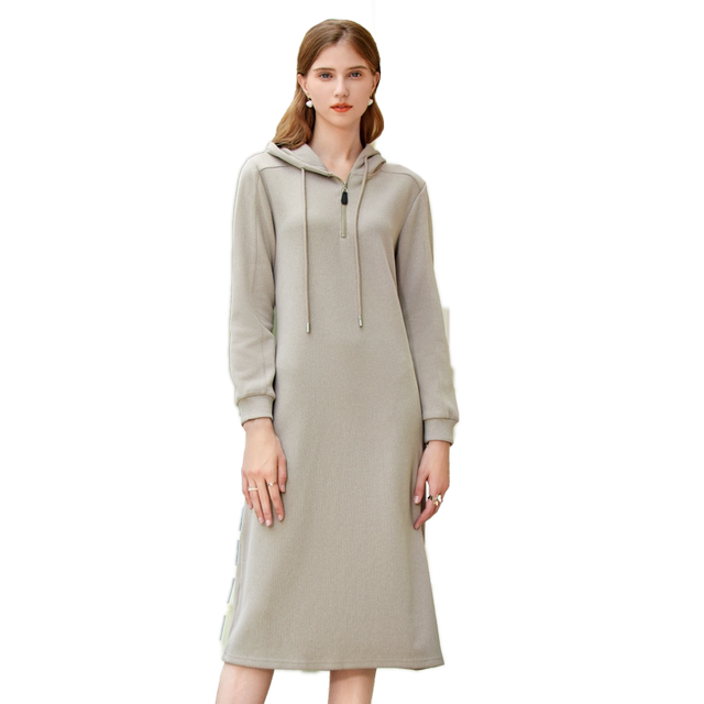 Baitu hooded mid-length casual sweatshirt dress