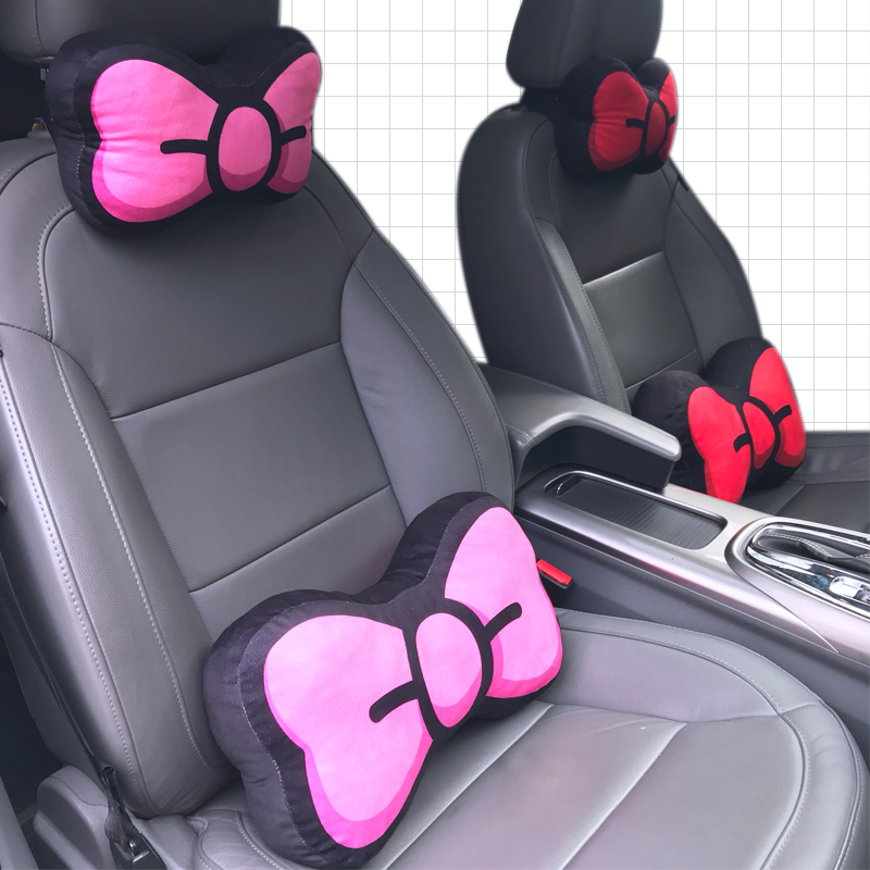 Car head pillow back set car with carriage butterfly knot cute neck pillow car seat on pillow inside carriage cervical pillow