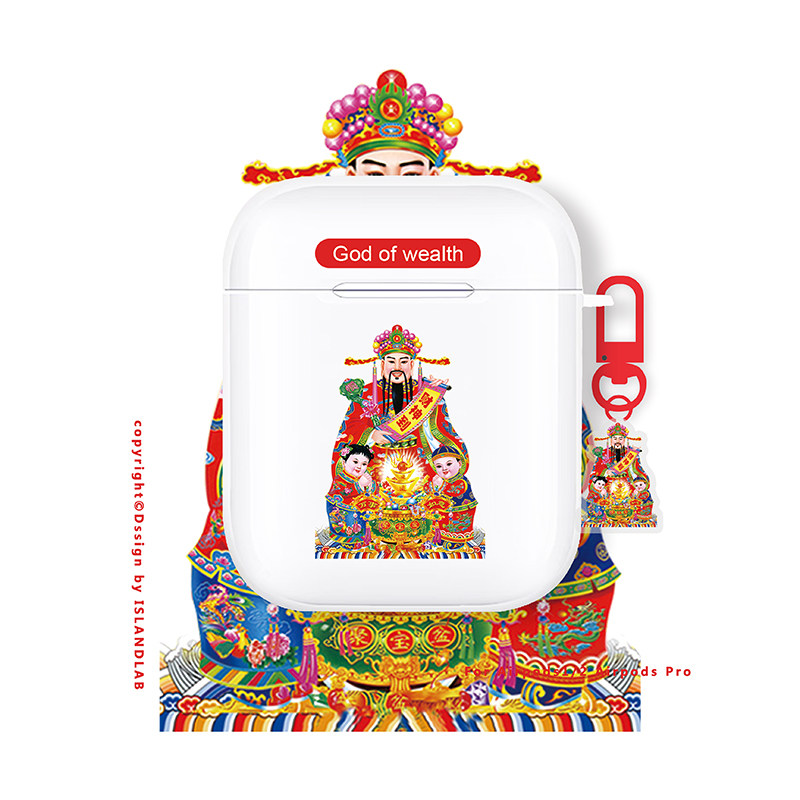 Guochao God of Wealth airpods1 2nd generation protective cover is suitable for Apple pro3 generation earphone shell personality transparent soft