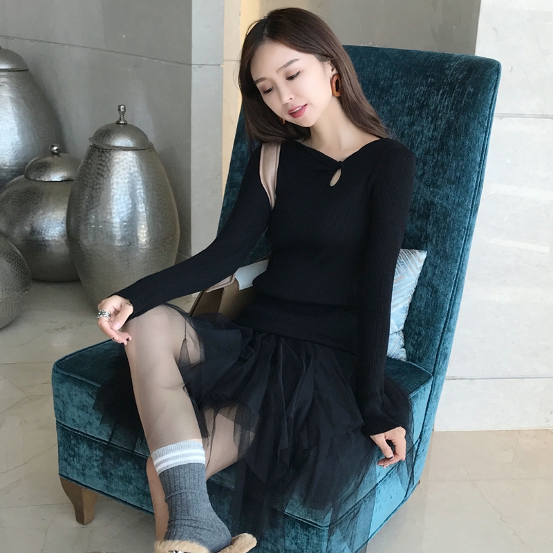 Áo len dệt kim nữ dài tay áo len mỏng mùa thu đông mới Slim nữ cao cổ màu đen Áo len áo cardigan nữ hàn quốc