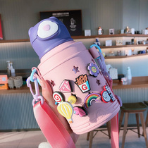  Winter and summer thermos cup childrens 316 stainless steel water cup creative portable girl student children with straw oblique cross cup