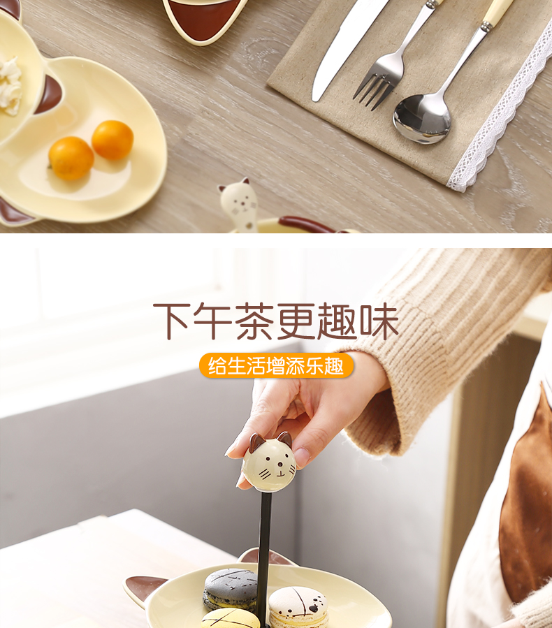 Steak dao và dĩa đặt cho trẻ em Bộ đồ ăn phương Tây dao kéo ba món đồ gia dụng bốn mảnh dễ thương - Đồ ăn tối đĩa sứ trắng