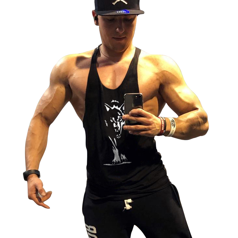 Loose-fitting thể dục của nam giới vest bodybuilding đào tạo chương trình cơ-phong cách cá tính sling sói đầu in thủy triều