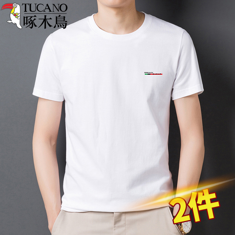 啄木鸟夏季男士圆领短袖T恤中青年纯色男装父亲节纯棉打底体恤衫