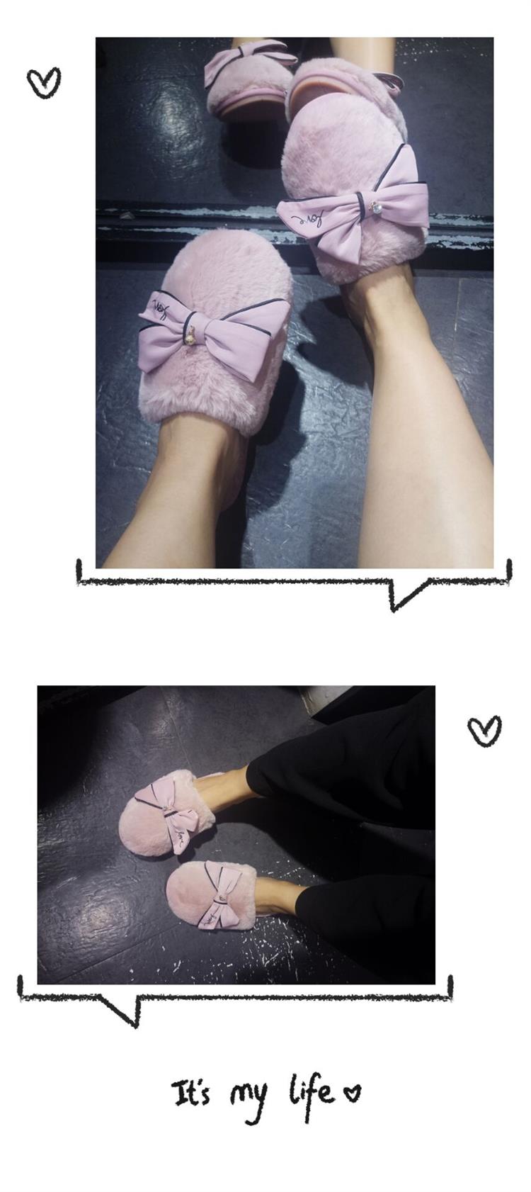 Hàn Quốc Mùa đông nhỏ nước hoa Handmade Bow Bà Trang chủ Dép Thời trang Trang chủ Len Lông cừu Tote Cotton Tow dép cao su non