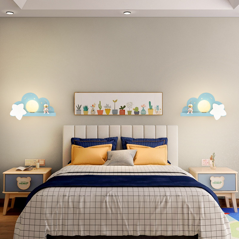Children's room wall lamp modern minimalist creative pink cloud princess room cosmonauts cozy romantic bedroom bedside headlights