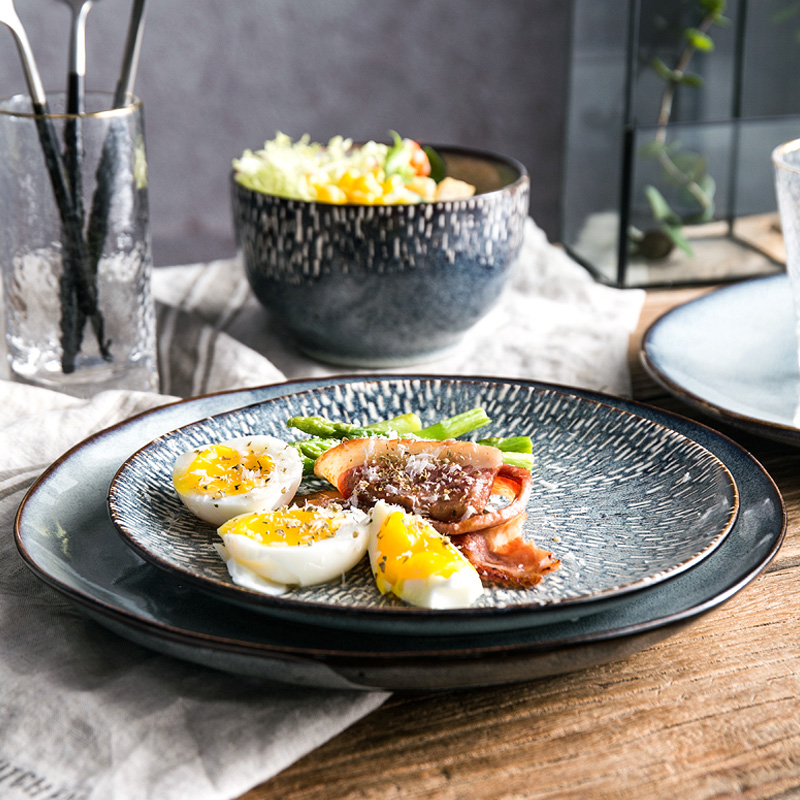 Lototo Japanese ceramic flat fish salad plate creative bowl dish home plate retro beefsteak plate