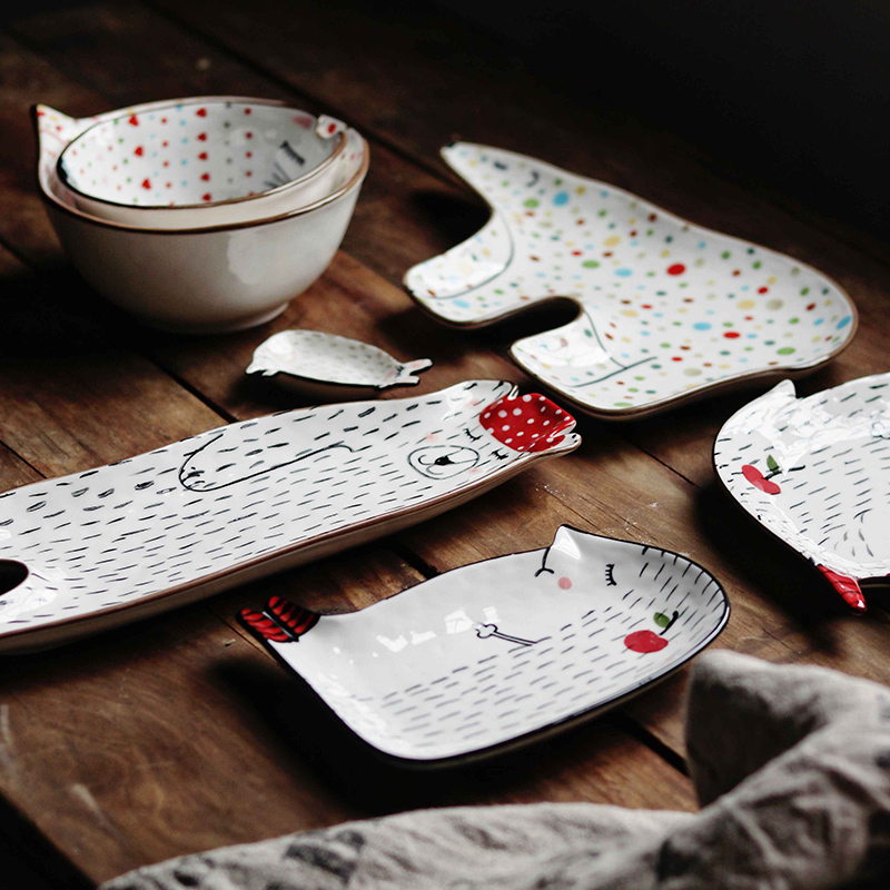 Lototo Japanese ceramics express animal disc children plate household jobs children bowl of vegetable salad sauce dish