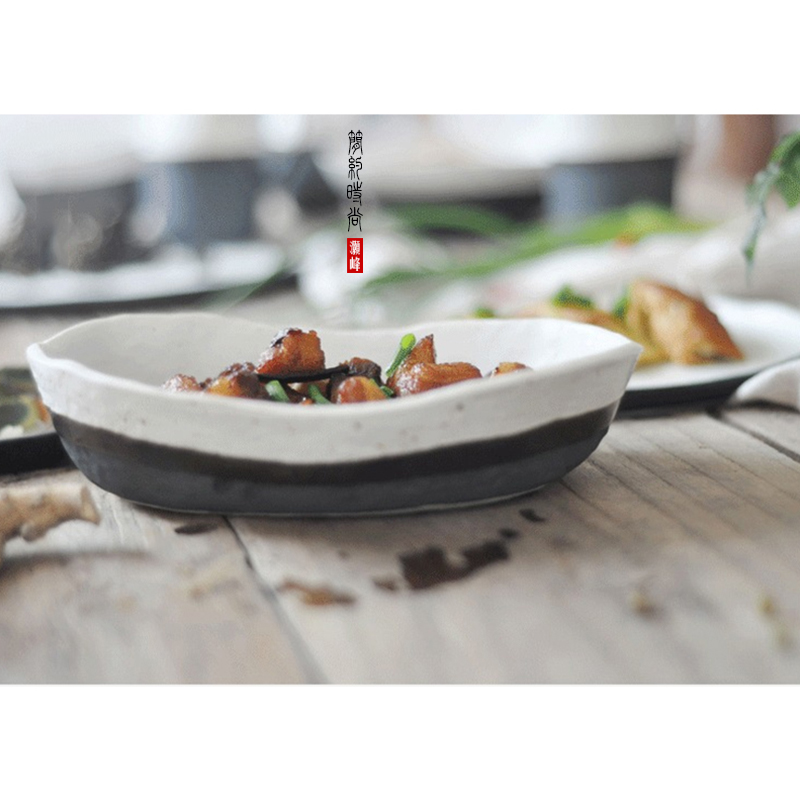 Lototo MoBai Japanese household coarse ceramic bowl bowl dish bowl bowl of soup bowl of salad bowl flat bowl of breakfast set
