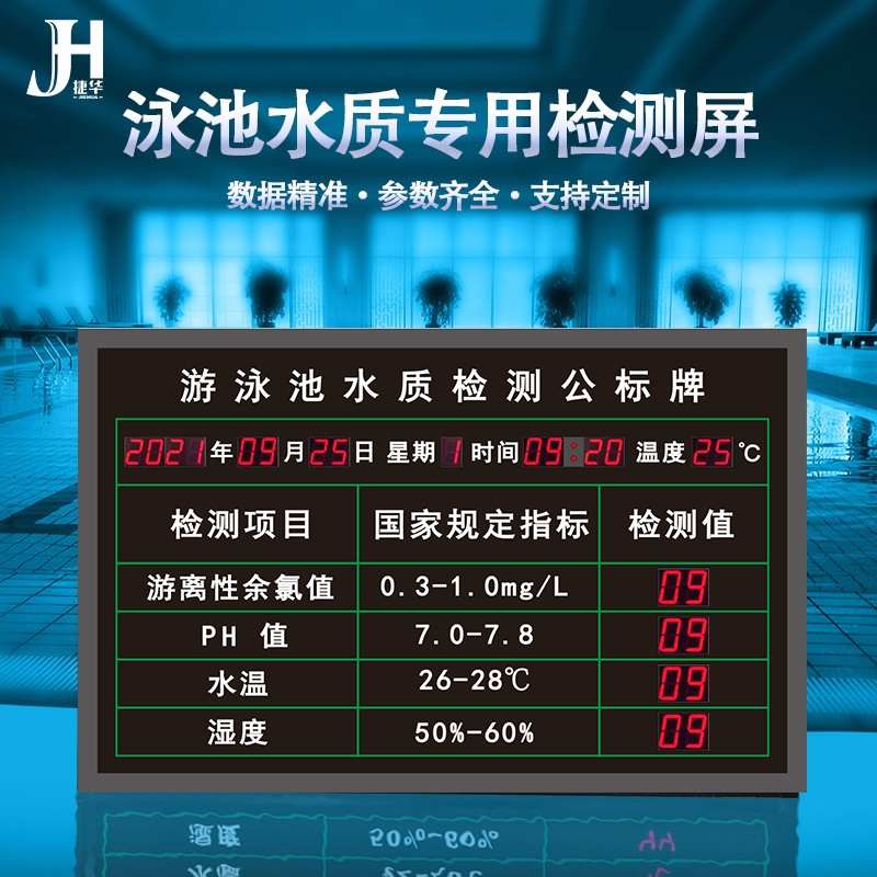 LED swimming pool water quality data real-time monitoring LED display to detect water temperature residual chlorine value electronic publicity board