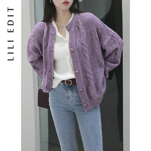 LILIEDIT/Sweater ຂອງແມ່ຍິງໃນສະໄຕຍີ່ປຸ່ນ lazy ດູໃບໄມ້ລົ່ນແລະລະດູຫນາວວ່າງເສື້ອ cardigan hook-knitted handmade