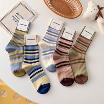 (1 - 2 double mounted) Japanese girls colored retro striped in tide in tide sports leisure