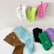 (1-2 pairs) simple embroidery double needle ins tide sports girl medium tube macaron color pile